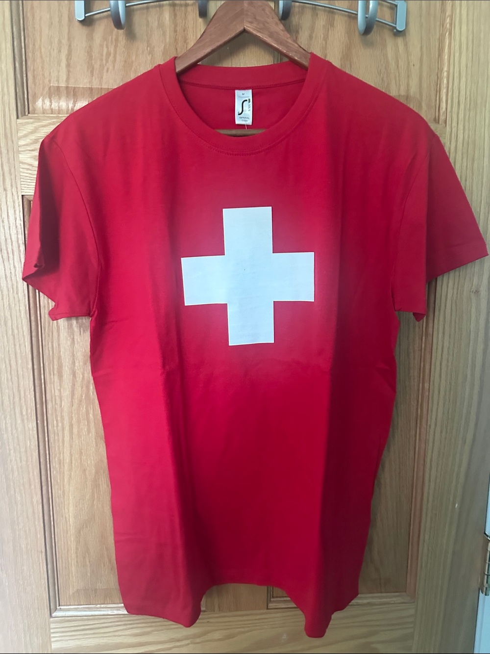 Red Short Sleeve Crewneck T-Shirt with White Cross